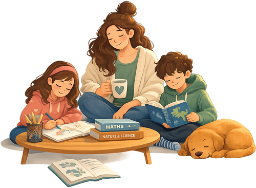 Relaxed homeschooling parent working from home